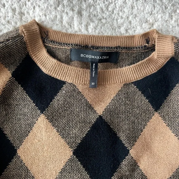 BCBGMaxAzria Women Argyle Sweater - Black and Tan - Picture 2 of 2